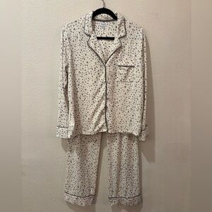 New Splendid Long Sleeve Long Pant Pajama Set Cream Grey Cosmic Cheetah Medium